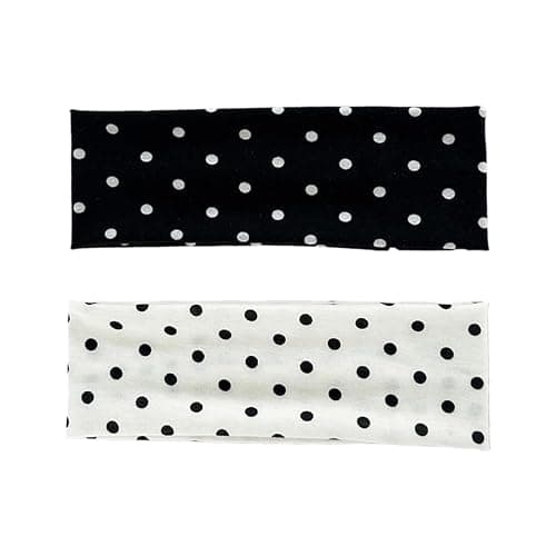 2Pcs Polka Dot Headband Black White Headbands Elastic Polka Dots Hair Accessories Non Slip Fashion Head Bands Vintage Design Sports Yoga Workout Wide Headbands Cute Hair Styling Decorations for Women - Image 1