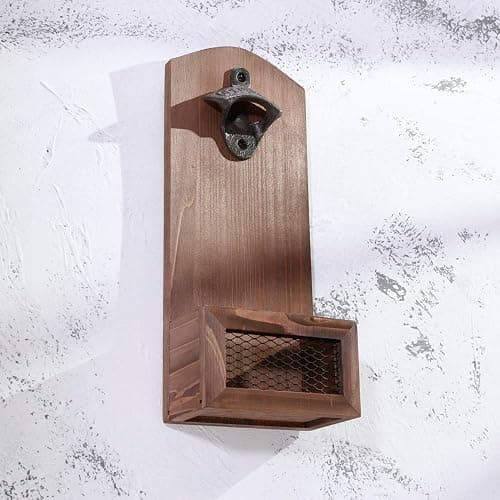 Bottle Opener with Cap Collector Catcher,Vintage Wooden Wall Mounted Bottle Opener，Ideal Gift for Men and Beer Lovers, Use as Bar Decoration. thumbnail 6