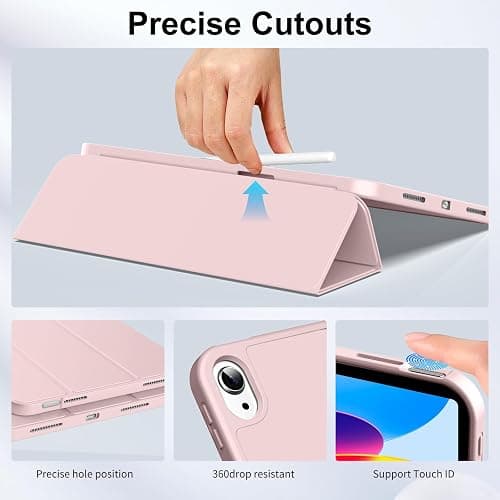 IAMKHO Case for iPad (A16) 11th Generation 11 Inch 2025, iPad 10th Generation 10.9 inch 2022 with Pencil Holder, Auto Wake/Sleep, Support Touch ID, Slim Trifold Stand Protective Cover (Light Pink) thumbnail 4