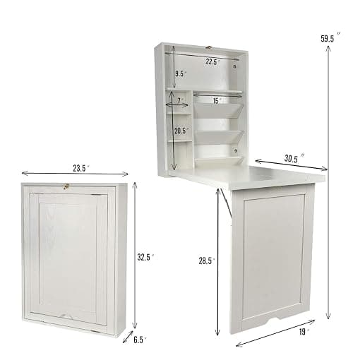 YUSING Wall Mounted Table, Fold Out Convertible Desk Multi-Function Computer Desk Writing Desk Home Office Wood Wall Floating Desk with Large Storage Area thumbnail 2