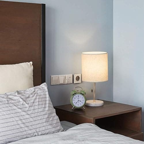 HAITRAL Bedside Table Lamp - Small Nightstand Lamp with Marble Base, Lamp for Bedroom, Office, Girls Room - Gold | Gold Table Lamp Chain Switch for Bedroom, Office, Livingroom thumbnail 2