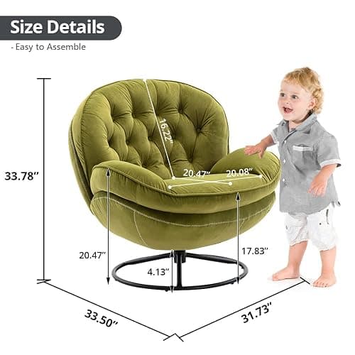 Velvet Swivel Accent Chair with Ottoman Set, Modern Lounge Chair with Metal Base Frame & Footrest, Comfy Single Leisure Sofa Chair Reading Chair with 360 Degree Swiveling for Living Room, Fruit Green thumbnail 2