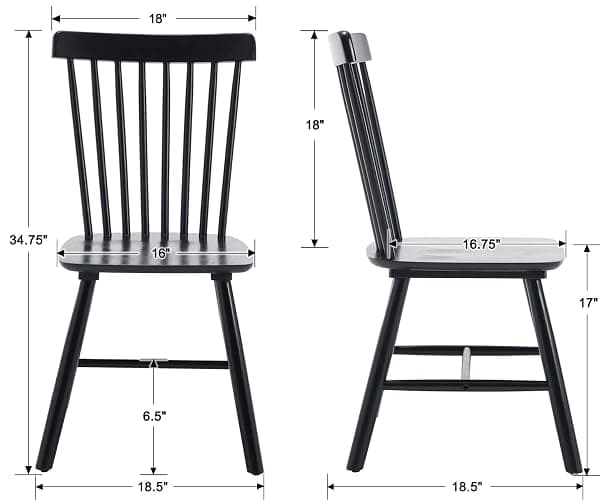 Kmax Dining Chairs Set of 6, Vintage Kitchen Chairs Windsor Chairs with Solid Wood Legs Country Farmhouse Style, Black - 6 CHAIRS - Black thumbnail 3