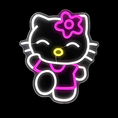 For Kitty LED Neon Cat Wall Light Sign, Pink and White, Dimmable, 14.7x12.5 Inch, USB Powered, Room Decor for Girls Bedroom, Christmas Birthday Gift - Image 1