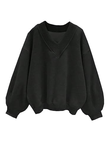 Remidoo Oversized Sweatshirt for Women V Neck Sweatshirts Casual Fleece Long Sleeve Pullover Top - Image 1