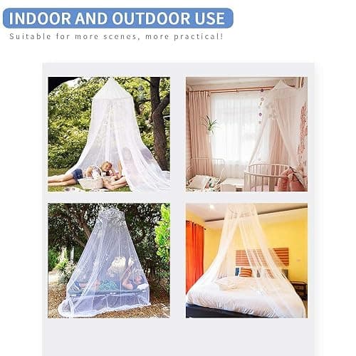 Sublaga Round Mosquito Net for Bed, Large White Bed Canopy for Girls, Hanging Bed Net, Ideal for Bedroom Decorative, Travel with Storage Bag (Round) thumbnail 3