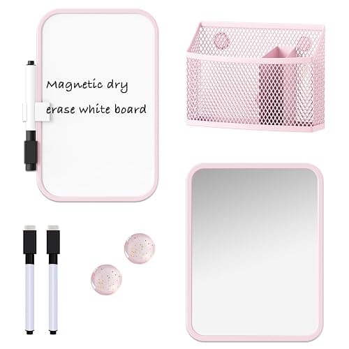 Svartur Magnetic Locker Accessories for Girls with Magnetic whiteboard, Locker Mirror and Magnetic Pen Holder, Pink Locker Decoration for School Locker, Back to School Essentials - Pink - Image 1