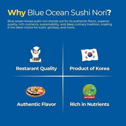 Blue Ocean Sushi Nori Seaweed Half Cut 200 sheets 260Gram Organic Yaki Roasted Rolls Wraps 100% Natural Laver Fresh Premium Thick Quality thumbnail 5