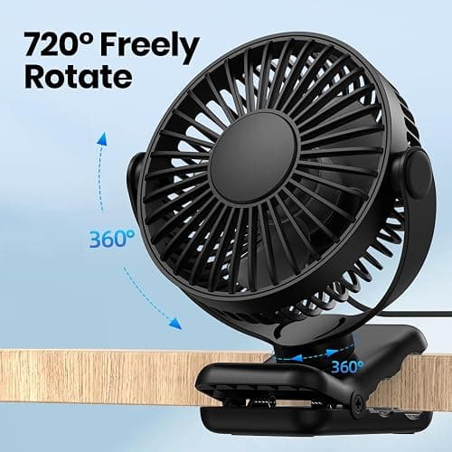 USB Clip on Fan, 720° Rotation Portable Desk Fan, Quiet Brushless Motor, Strong Grip Ideal for Office Home Dorm thumbnail 4