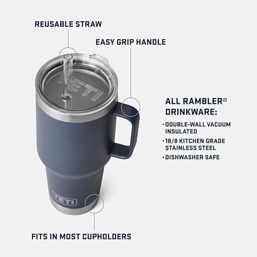 YETI Rambler 35 oz Tumbler with Handle and Straw Lid, Travel Mug Water Tumbler, Vacuum Insulated Cup with Handle, Stainless Steel, Moon Dust - Textured thumbnail 3