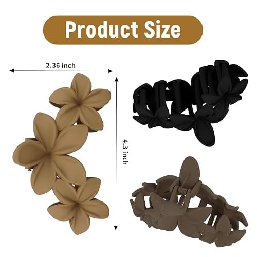 ANBALA 4PCS Hawaiian Plumeria Flower Hair Clips - Large Non-Slip Matte Claw Clips for Women, Strong Hold Beach Hair Accessories thumbnail 3
