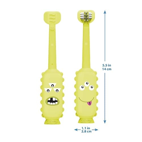 Dr. Brown's ToothScrubber Toddler Toothbrush, Triple-Sided Training Toothbrush with Suction Cup Base, Green Monster, Baby Oral Care, Ages 1-4 Years thumbnail 2