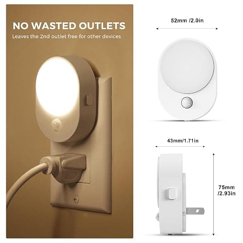 L LOHAS LED Motion Sensor Night Light,[2-PACK] Night Lights Plug into Wall,Motion Sensor and Dusk to Dawn Sensor,3000K Soft White,30/60/100lm Brightness Dimmable,Nightlight for Bathroom Hallway thumbnail 2