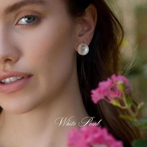 Trendy Big Simulated Pearl Earrings for Women, 925 Sterling Silver Post 14/12MM Oversized Large Pearl Studs Bride Bridesmaid Wedding Earrings Jewelry Gifts thumbnail 3