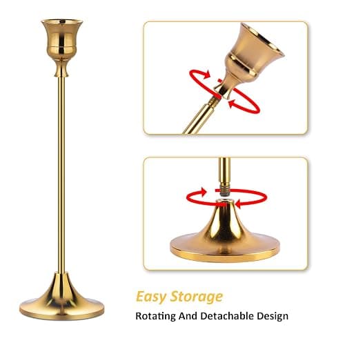 Metal Candle Holders for Candlesticks Taper Candlestick Holders Set Vintage Decorative Centerpiece Candelabra Tall Candle Stands (Gold, 2 Sets (6 pcs)) thumbnail 4