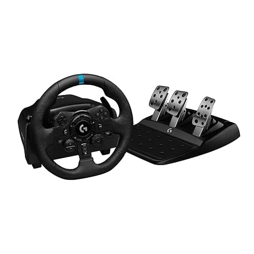 Logitech G923 Racing Wheel and Pedals, TRUEFORCE up to 1000 Hz Force Feedback, Responsive Driving Design, Dual Clutch Launch Control, Genuine Leather Wheel Cover, for PS5, PS4, PC, Mac - Black - Playstation|PC - Wheel Kit
