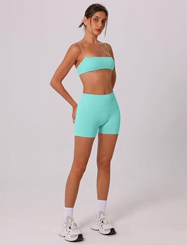 ABOCIW Workout Sets for Women Seamless Bandeau Strappy Sports Bra Scrunch Butt High Waist Biker Shorts Gym Set 2 Piece thumbnail 5