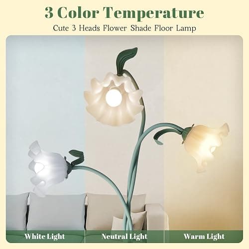 Flower Standing Lamp for Bedroom, Cute Corner Floor Lamp with Flexible Gooseneck,3 Light Floor Reading Lamp with 3 Color Temperatures, Bulbs Included, LED Tall floor Lamp for Living Room Corner(Green) thumbnail 2
