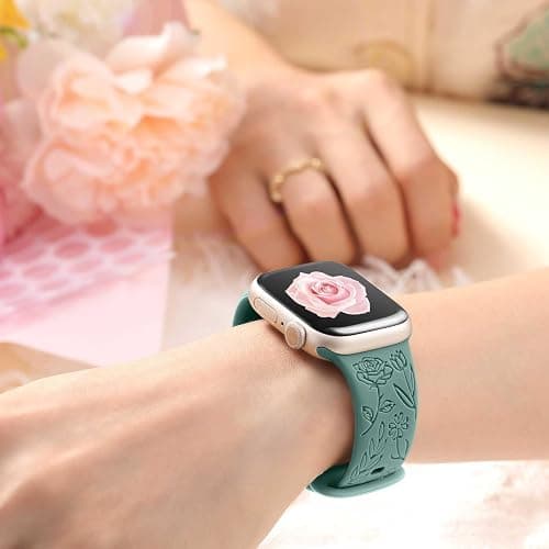 6 Pack Floral Engraved Bands Compatible with Apple Watch Strap 40mm 44mm 45mm 38mm 41mm 49mm 42mm Women, Soft Silicone Cute Flower Pattern Sport Band for iWatch Bands Ultra SE Series 9 8 7 6 5 4 3 2 1 thumbnail 6