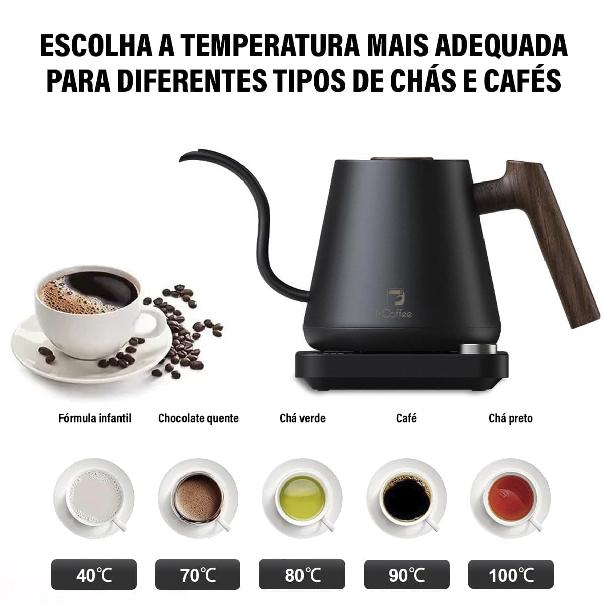 Chaleira Elétrica Gooseneck ComTermostato 600ml Para CafÃé Chá EChimarrǎo 127V,Cor Preto thumbnail 6