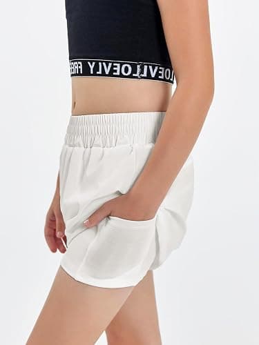 Haloumoning Girls Athletic Shorts High Waist Elastic 2 in 1 Running Shorts with Side Pockets 5-14 Years thumbnail 6