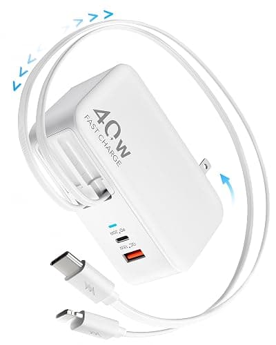 Retractable USB C Charger Wall Plug with 35.5in/90cm Type C Cables Cords,40W Fast Charging Foldable Block Multi Charger for All Devices for iPhone 17/16/15/14/13/12,iPad,Galaxy,Pixel - Image 1