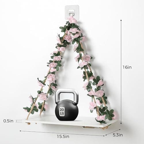 EXIN DECHEN Wall Decor for Bedroom,Floating Shelves,Room Decor Aesthetic | Set of 2,Pink,No Drill Shelves,Leaves and Light Strip with Flower,Cute,Teen Girls,Princess,Coquette for Dorm Livingroom Decor thumbnail 3
