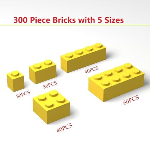 300Pcs Building Brick Bulk, Yellow Bulk Bricks with 5 Sizes, Compatible with Lego and Parts and Pieces, Creative Halloween Christmas Building Block Toys for Boys Girls Ages 6 7 8 9 10 Years Old thumbnail 3