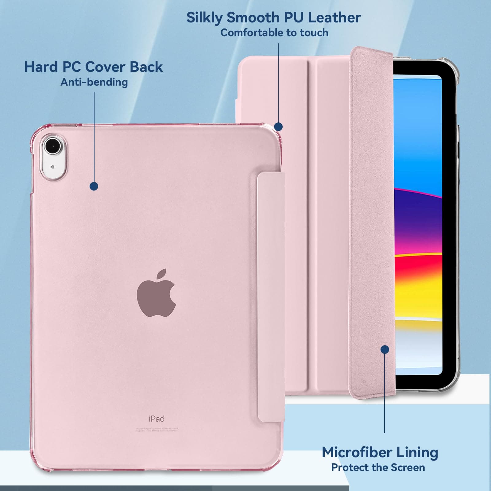 4UBonLife Case for iPad (A16) 11th/10th Generation (2025/2022), Slim Stand Hard Back Case, Clear Frosted Back Case for Apple iPad 10 11 Gen, Auto Wake/Sleep, Pink thumbnail 3