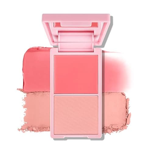 KYDA 2 Colors Cream and Powder Blush Palette, 2-In-1 Matte Contour Blush Makeup for Cheeks, High Pigmented Waterproof Face Cheek Blusher, Natural Contour Palette Powder, 02Soft Blue Pink - Image 1