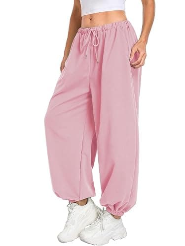 TITOMD Womens Baggy Balloon Pants Lightweight Wide Leg Elastic Waist Comfy Joggers Casual Workout Pants with Pockets thumbnail 2