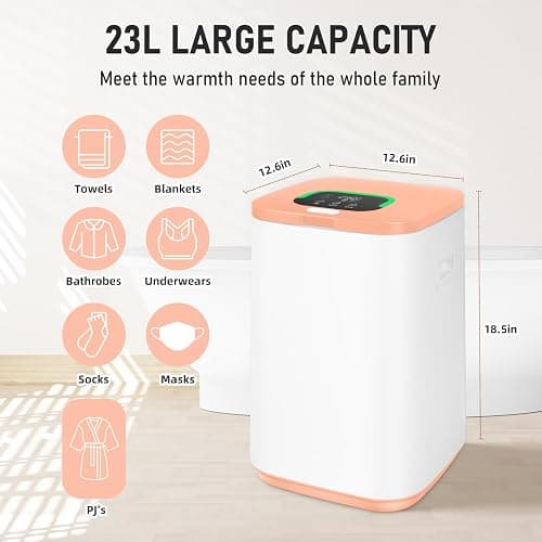 EYDMTE Towel Warmer for Bathroom, 23L Large Capacity, Creamy Orange | Towel Heater with LED Display, 3 Heating Modes, 20/40/60 Min, Auto Shut Off, Child Lock, Fits 2 Oversized Towels for Family thumbnail 2