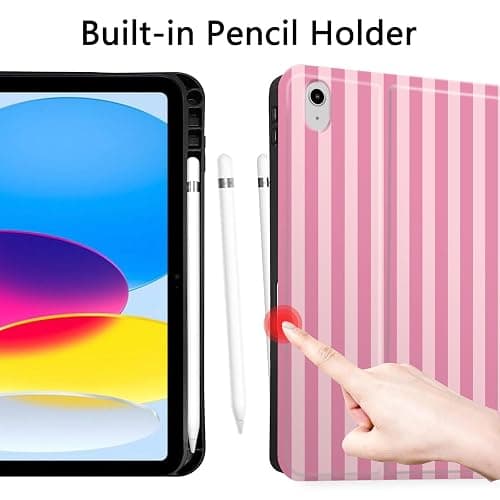 TopPerfekt Case for iPad 11th (A16) 11-inch 2025 / 10th Generation 10.9-inch 2022, Striped Cute Girly Collegiate Style Case with Pencil Holder for Kids, Boys, Girls, Anti-Slip, Anti-Shock - Pink thumbnail 3