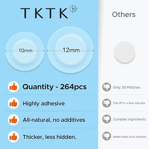 TKTK Pimple Patches for Face, 0.01cm Ultra-Thin Invisible Acne Patches, Hydrocolloid Patches for Breakouts, Absorbs Zits & Blemish, Suitable Under Makeup, 2 Sizes(10mm/12mm) 264 count thumbnail 5