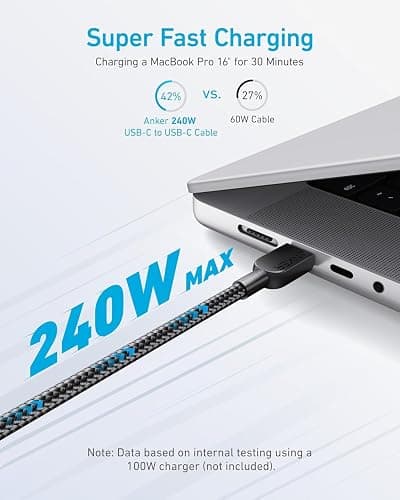 Anker 240W USB C to USB C Cable (2Pack,6ft), USB C Charger Cable Fast Charge for MacBook Pro, iPhone 17/16/15, iPad Pro, Samsung Galaxy,and More(USB 2.0) thumbnail 2
