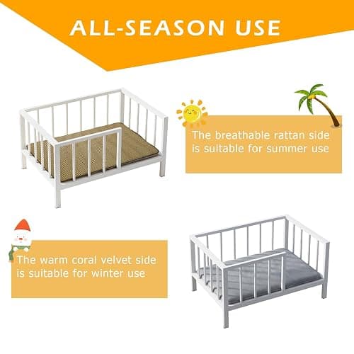 OSCHF Dog Bed with Rails - Elevated Pet Metal Bed Frame with Solid Wood Board and Washable Soft Mat for Small Dog Indoor or Outdoor Use, 21.3" x 30 ", White thumbnail 4