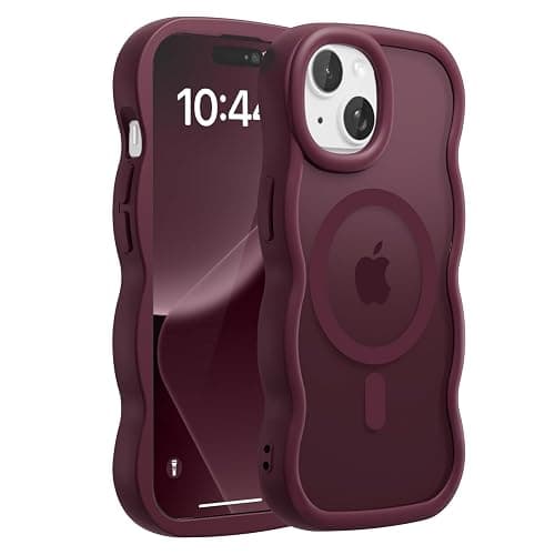 Amzfield for iPhone 13/14 Case for Magsafe Wavy Frame Cute, Burgundy | Aesthetic Translucent Matte Hard Back Silicone Bumper Shockproof Protective Magnetic Chic Girly Phone Case for Women Girls thumbnail 8