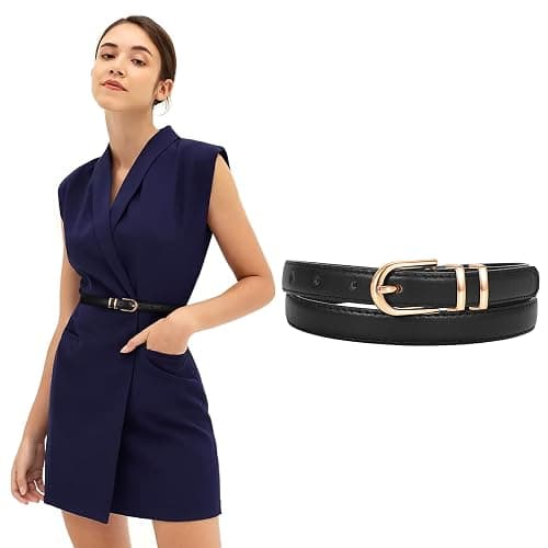 JASGOOD Womens Skinny Leather Belt Ladies Thin Faux Leather Belt with Gold/Silver Buckle for Jeans Dress Pants thumbnail 2