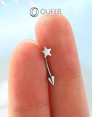 OUFER Rook Piercing Jewelry, G23 Solid Titanium Eyebrow Rings, Heart Vertical Labret Lip Jewelry, 16G Curved Barbells, Daith Rook Earrings for Women Men thumbnail 3