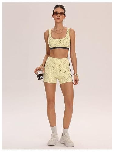 Milumia Women's Polka Dots Workout Set 2 Piece Color Block Bra Tank High Waisted Biker Shorts Layered Matching Yoga Outfit thumbnail 4