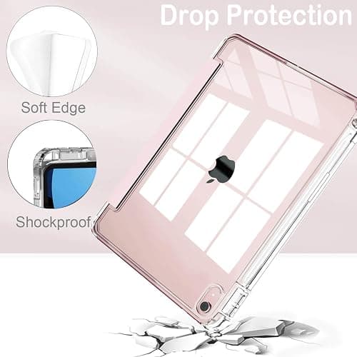 Feams Slim Case for iPad Air 11-inch M3 2025 / M2 2024, iPad Air 5th Generation 2022 / iPad Air 4th Generation 2020 10.9 Inch Case Clear Back with Pencil Holder & Auto Sleep, Pink thumbnail 3