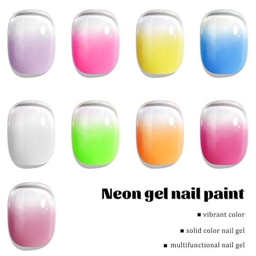 Fcozpjk Gradient Paint Nail Gel, 9 Colors Neon Ombre Gel Polish Aura Nails Blush Blooming Flower French Tips Drawing Summer Hot Pink Orange Green Vibrant Fluorescent Gels Manicure Palette UV/LED Cure thumbnail 2
