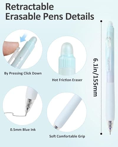 Erasable Pens, 6 Pack Fine Point 0.5mm Black Erasable Gel Pens with 360°Rotating Erasers, Make Mistakes Disappear, Comfort Grip for Drawing, Writing, Planning, and Crossword Puzzles (Black Ink) thumbnail 5
