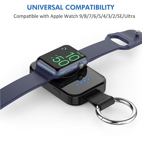 i.VALUX Portable Wireless Charger for Apple Watch Series 11/10/9/8/UItra/7/6/5/4/3/2/SE,Compact Magnetic iWatch Charger 1000mAh Extra Power Bank Smart Keychain Travel Accessories Father Birthday-Black thumbnail 5