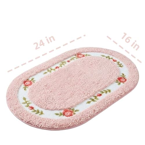 QMEAKMONY Bathroom Rugs Romantic Rose Flower Shaggy Area Rugs for Living Room Bedroom Kitchen Non Slip Absorbent Bath Mat Door Mat Washable(Pink,16x24 in) thumbnail 2