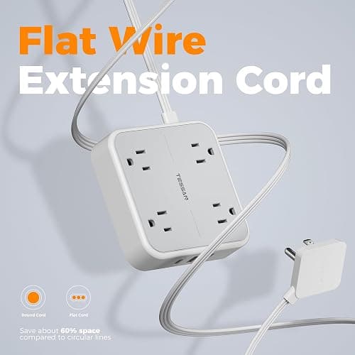 TESSAN Surge Protector Flat Extension Cord 5Ft, Flat Plug Power Strip with 4 Outlets 3 USB Ports (1 USB C), 900 Joules Protection, Multiple Wall Outlet Extender Suitable for Home Office Dorm, Grey thumbnail 7