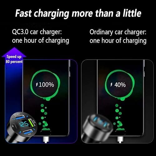 Car Charger 66W Super Fast Charging with USB PD&QC 3.0(Voltmeter&LED Lights) Universal Quick Charge for 12-24V Car Cigarette Lighter Plug,Compatible with iPhone 14 13 12,S22 S21 S20,iPad(Black) thumbnail 3