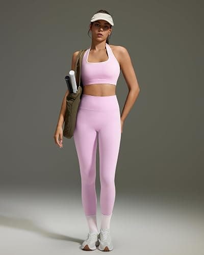 OMKAGI 2 Piece Workout Sets for Women Halter Sports Bras Gym Sets Booty Leggings Outfits thumbnail 2