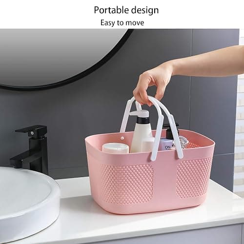 Shower Caddy Basket, Portable Large Capacity Thickened Plastic Organizer Storage Tote with Handles Drainage Toiletry Bag Bin for Bathroom, College Dorm Room Essentials, Kitchen, Camp, Gym, Pink thumbnail 2