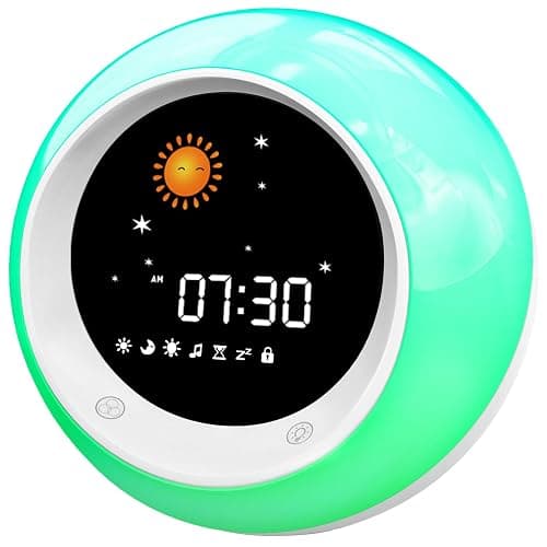 I.CODE Sun & Moon Rise Kids Alarm Clock, Children's Sleep Trainer ,Sleep Sound Machine, Wake Up Light & Night Light ,Teach Kids Day & Night - Image 1